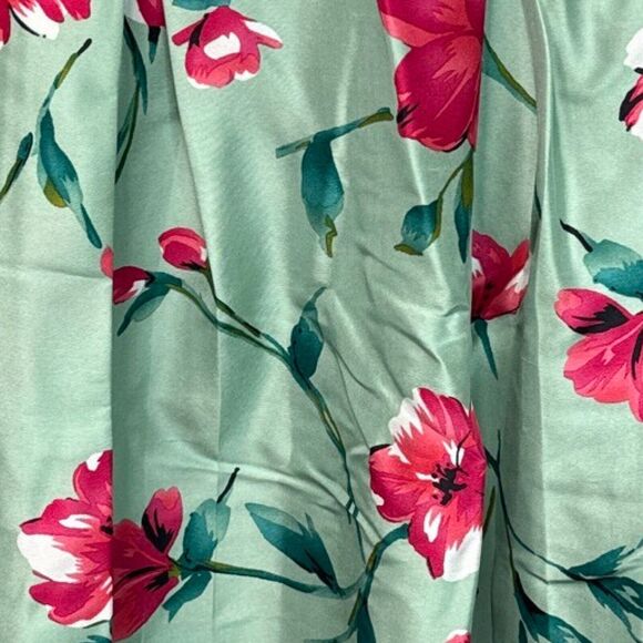 Express Skirt Women 6 Green Pink Floral Design Studio A-Line Skirt Silk Colorful - Picture 5 of 8